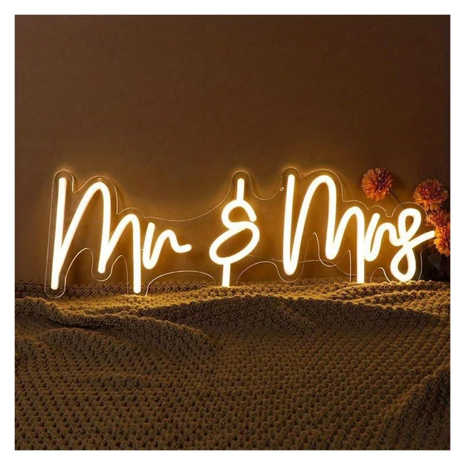 SHOUXI Sign Lamp Mr Mrs Neon Signs for Wall Decor Light USB Powered for Wedding Valentine's Day Party 40cmх15.5cm(Warm White)