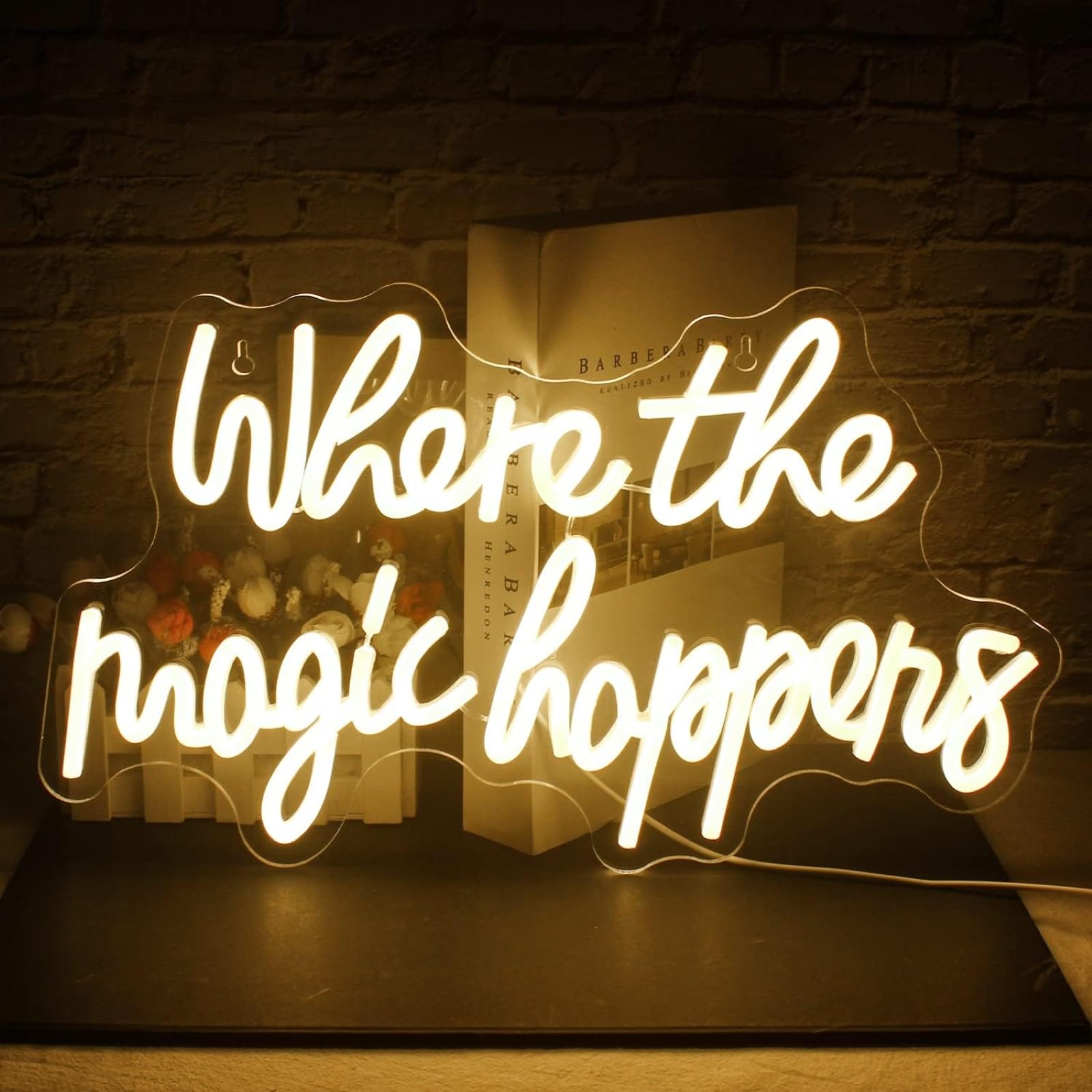 Where the Magic Happens LED Neon Sign Warm White Letters Light Up Sign Dimmable for Bedroom Living Room Wall Decor Birthday Valentine Party Decoration