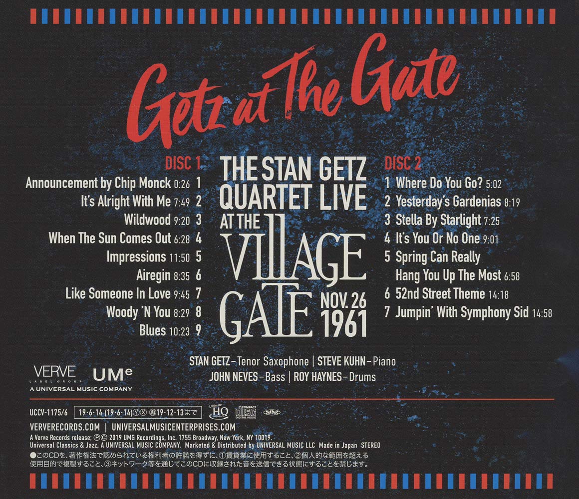 STAN GETZ QUARTET THE STAN GETZ QUARTET - Getz At The Gate (Live At The Village Gate Nov. 26 1961) - CD