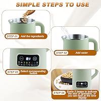 GAESHOW Szójatej Készítő Gép 600ml Rozsdamentes Acél Pengével, Növényi Tej Készítő Automata Tisztítással, Zöld Vegán Tej Gép 5