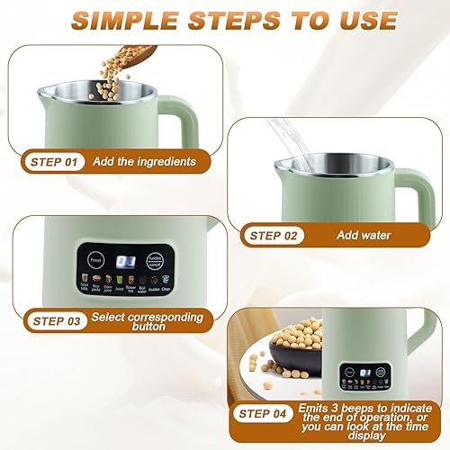 Miniatura 4 de Máquina para hacer leche de nueces, máquina de limpieza automática de leche de soja de 20 onzas con 8 modos y 10 hojas de hojas, almendras caseras,