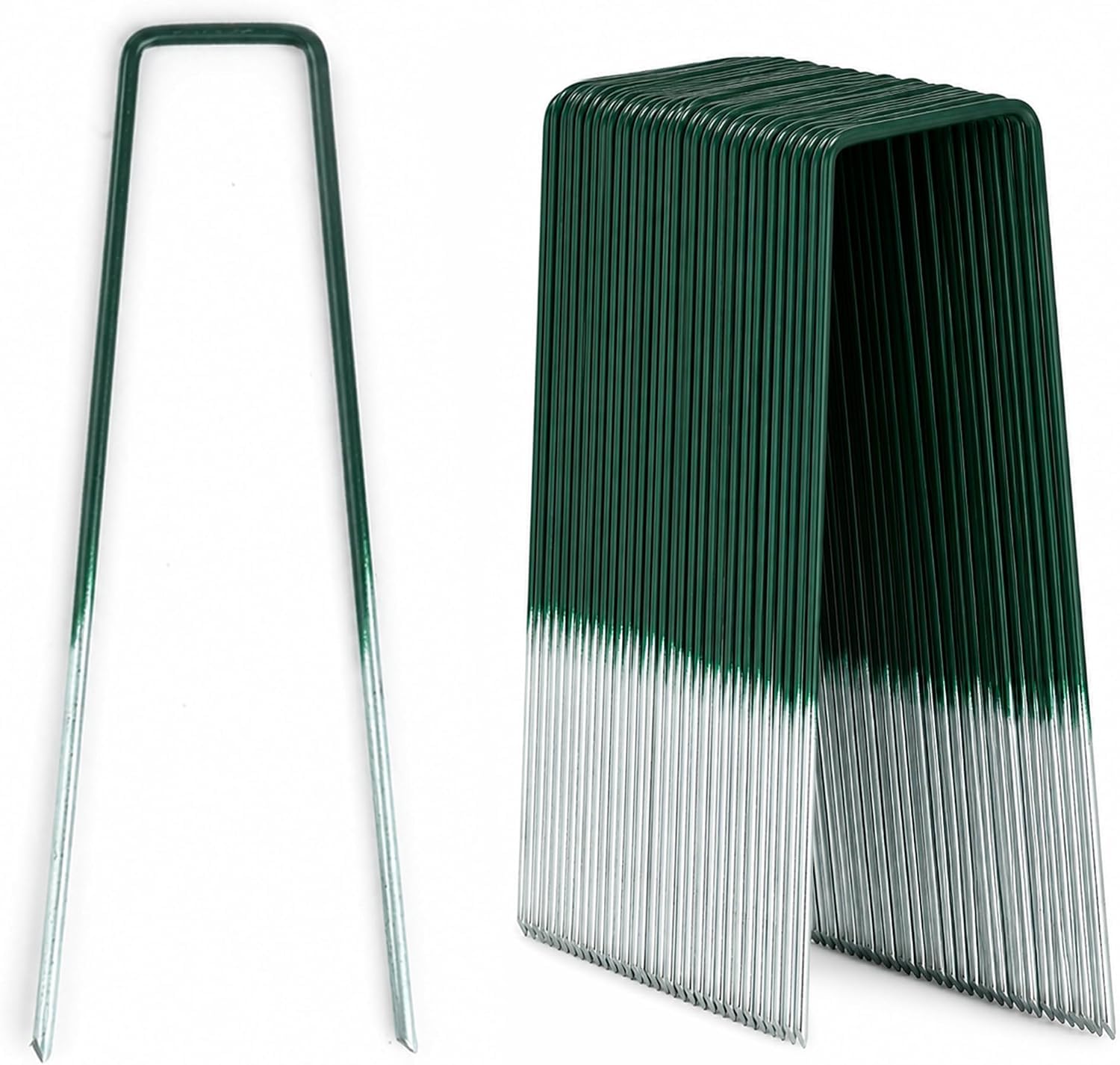 Besto Artificial Grass Pins Ground Pegs Pack of 100 | Heavy Duty Galvanised Half Green Metal Tent Pegs for Securing Fake Grass, Astro Turf, Weed Membrane Fabric
