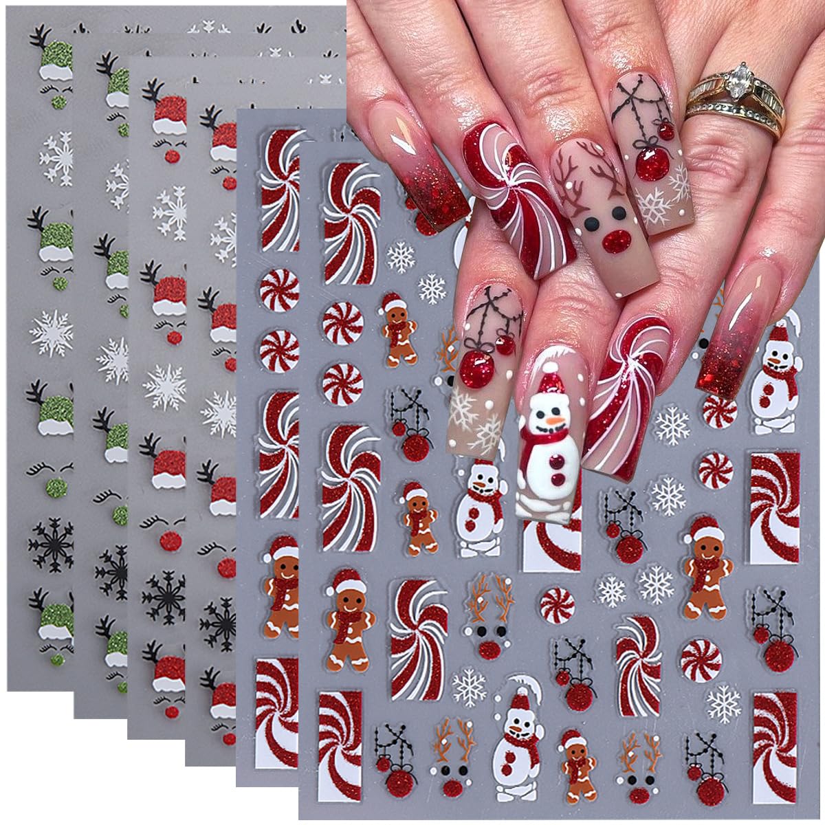 Christmas Nail Art Decals - 6PCS 3D Glitter Snowflake Christmas Nails Design for DIY Manicure Decorations