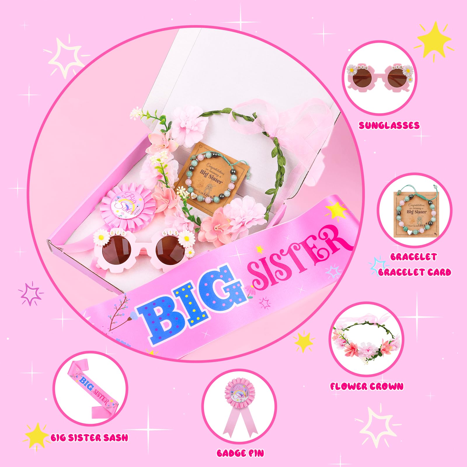 JAPDNK Big Sister Gifts for Girls, Birthday Gifts for Girls Age 1–5, Baby Girl Gift, Toddler Girl Presents, First Birthday Gift for 1 Year Old Girl, Cute Pink Presents for Little Sister
