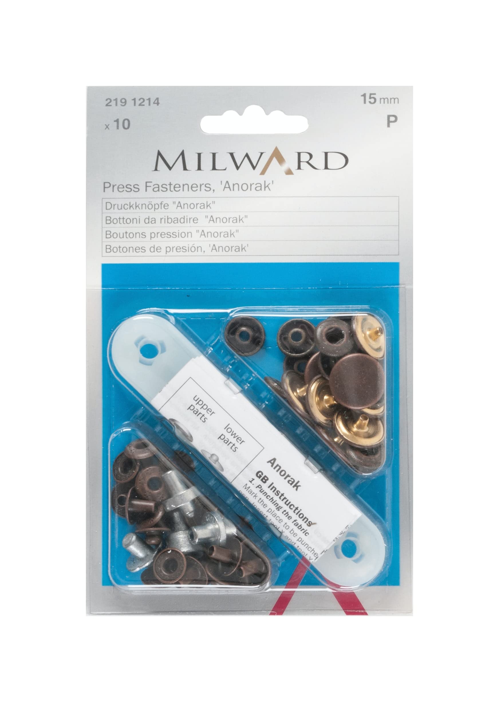Anorak Snap Fasteners, Antique, 15mm, 10 Pieces