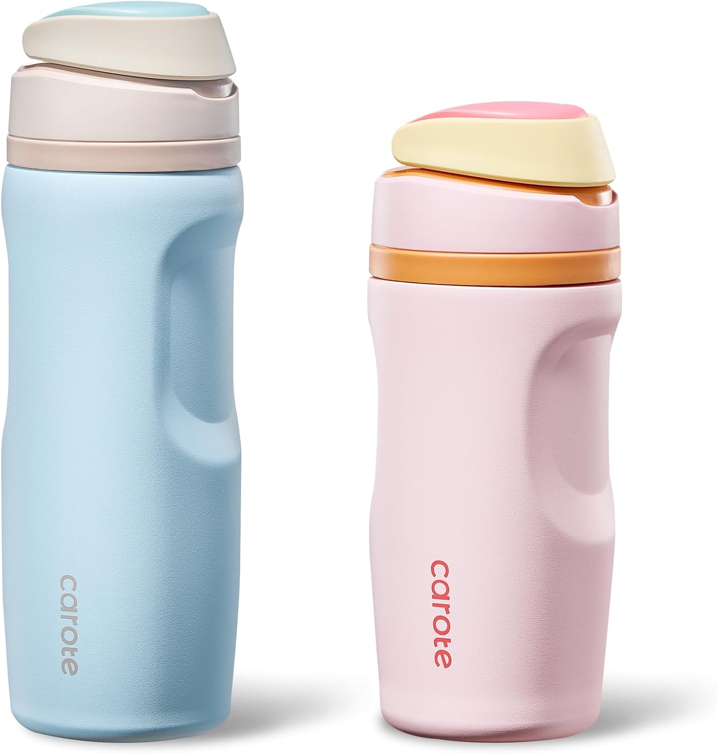 CAROTE Insulated Stainless Steel Water Bottle 2 Pack, Cute Water Bottle with Handle, Dual Drink Spout with BPA-Free Straw, Great for School, Sports and Travel (16 Oz Pink & 26 Oz Blue)