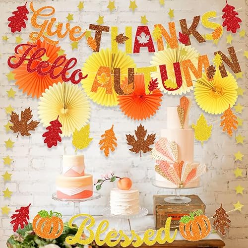 Miniatura 2 de El juego de decoraciones de fiesta de otoño incluye hojas de arce de otoño, abanicos de papel, pancarta de otoño, telón de fondo, guirnalda de