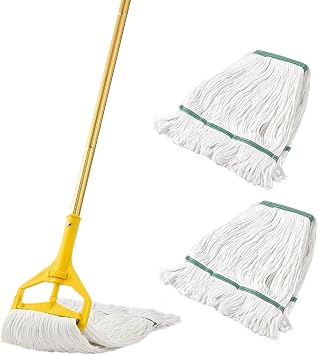 Midoneat Commercial Industrial Heavy Duty Mop with Two Extra Replacement Mop Head,60" Long Handle Looped-End String Wet Cotton Mops for Floor Cleaning