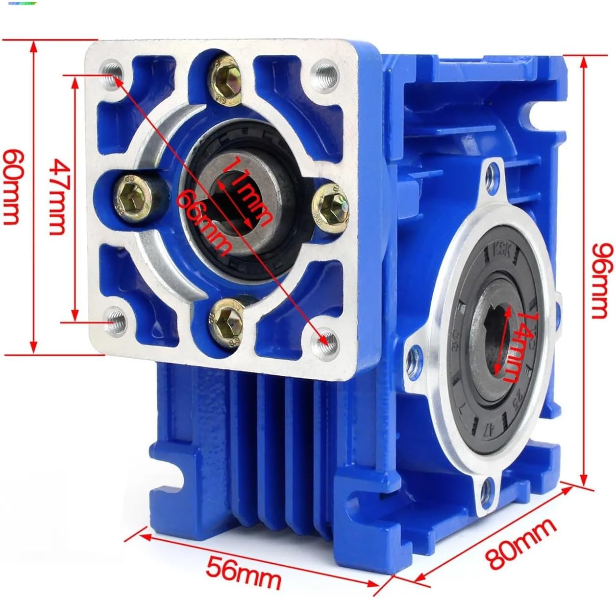 NMRV030 Worm Gear Reducer Speed Ratio 15:1 RV30 NMRV-030 Gearbox for Nema23 Stepper 14mm Shaft(Ratio 80-1)