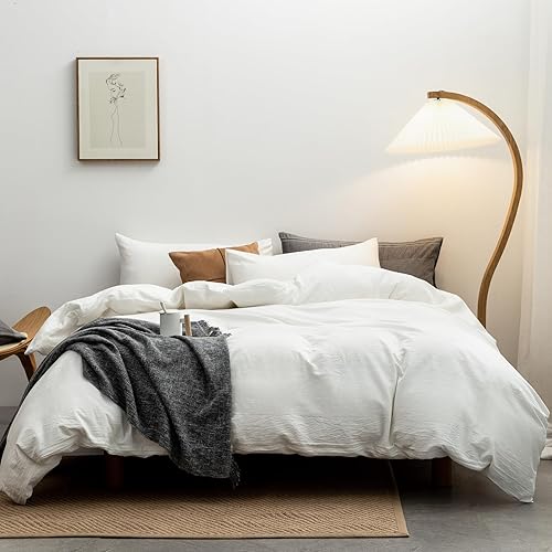 Miniatura 3 de BESTDESIL Funda de edredón azul claro, funda de edredón de algodón lavado Queen, juego de ropa de cama cómodo para todas las estaciones, juego de