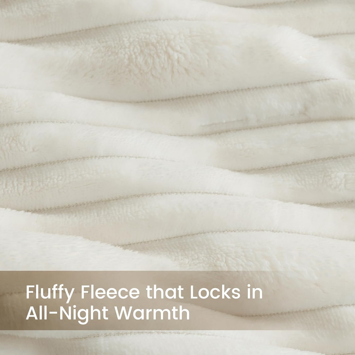 Amélie Home High-End Fleece Twin Comforter Set,Cozy Warm Striped Plush Bedding Set for Winter, 3 Pieces, 1 Cozy Comforter with 2 Pillowcases, Beige, 68" x90 - Image 4