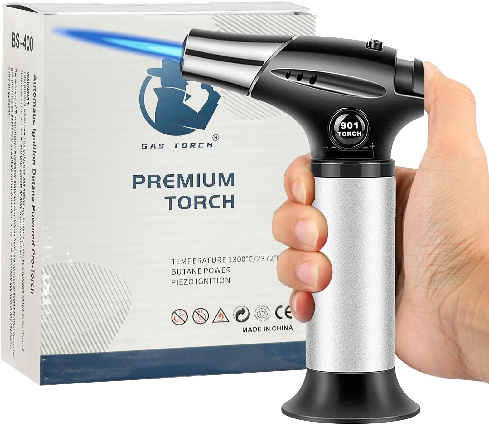 Ideapro Baking Food torch, Refillable Butane Kitchen Torch Lighter Culinary Blow Torch with Security Lock and Adjustable Flame for Creme Brulee, BBQ, Desserts, Baking and Welding