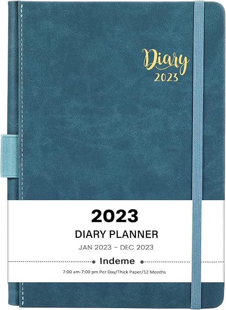 Diary 2023-2023 Diary A5 Page a Day, 2023 Diary from Jan. 2023 - Dec. 2023, Leather Hardcover with Inner Pocket, 14.8cm×21.4cm