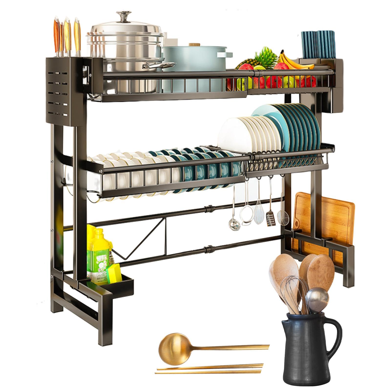 Soporte para platos sobre el fregadero, secador de platos de cocina, organizador extensible sobre el tendedero del fregadero, fregadero de cocina ajustable para el hogar, ahorra espacio