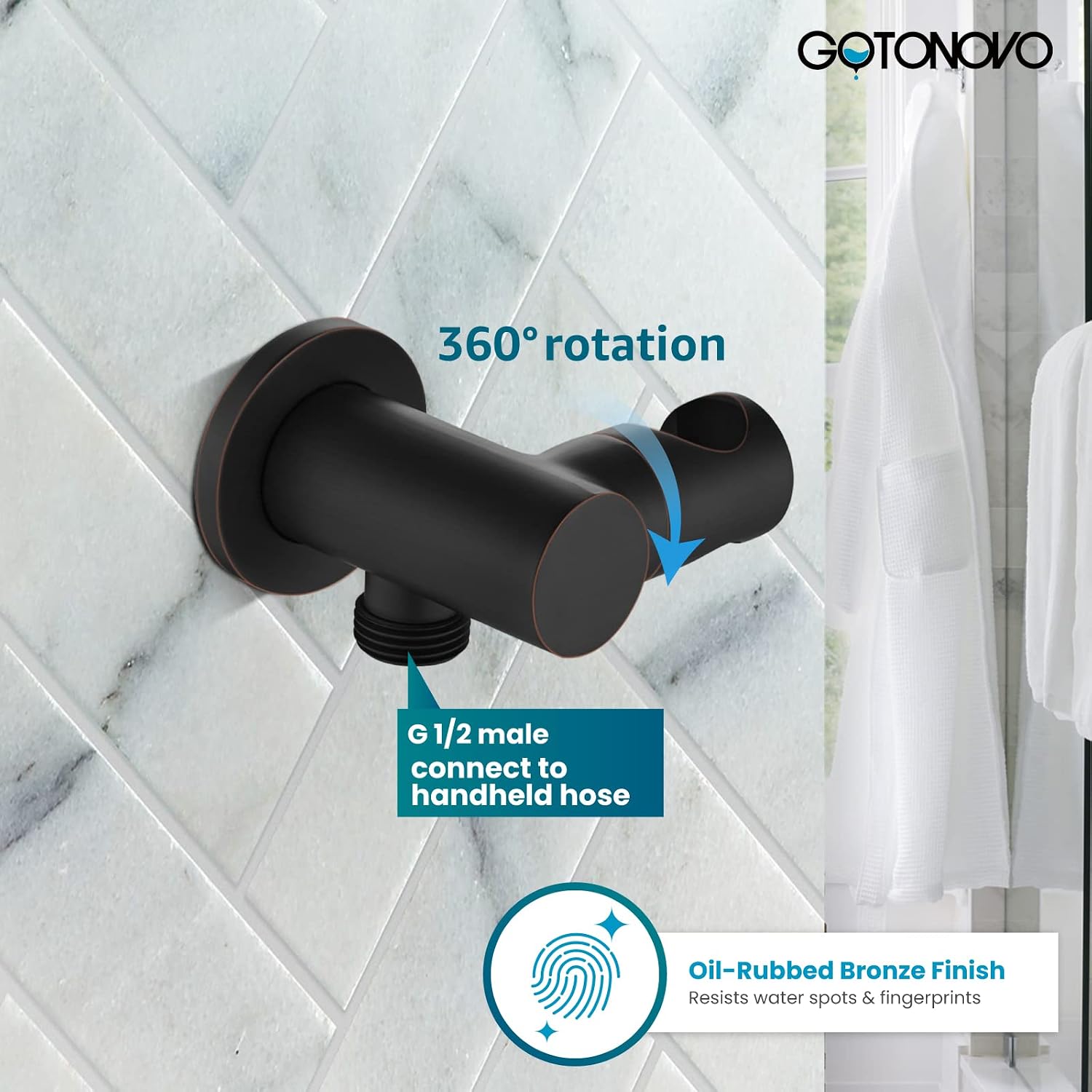 gotonovo Wall Mounted NPT 1/2" Male Thread Water Oulet Shower Holder Oil Rubbed Bronze Solid Brass Elbow with Swivel Handheld Shower Holder with G 1/2'' Shower Hose Connector