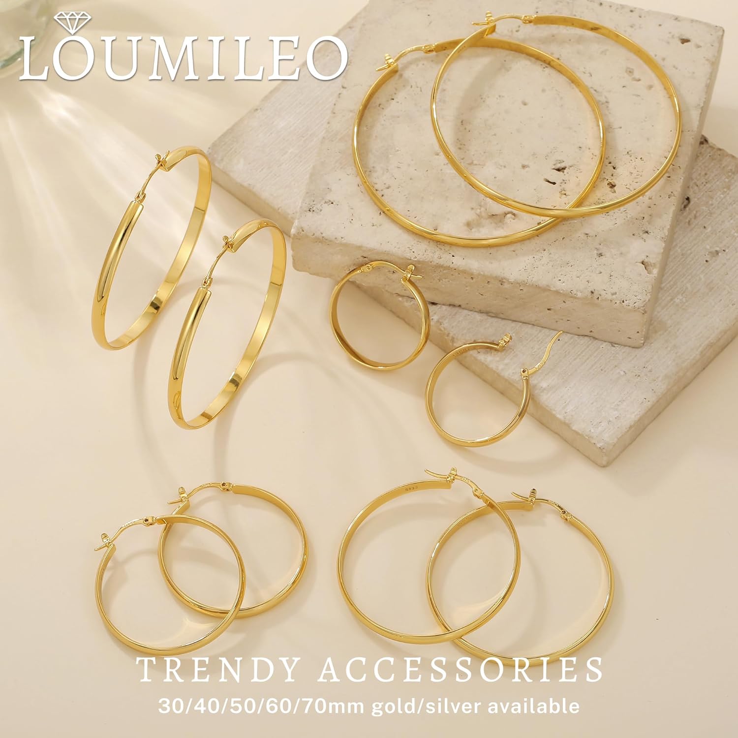 LOUMILEO 4mm Wide Large Silver Hoop Earrings Lightweight 925 Sterling Silver Hoop Earrings for Women Hypoallergenic Big Thin Hoops Earring for Women 30/40/50/60/70MM - Image 7