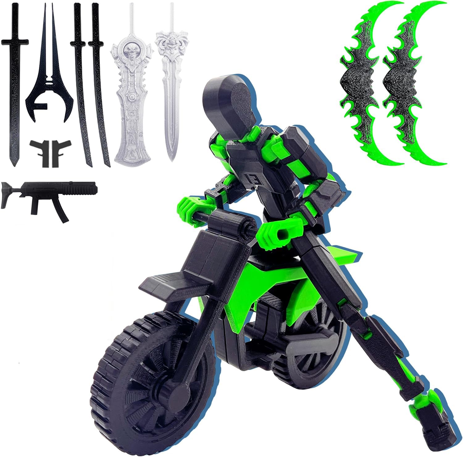 Starnearby Assembly Completed T13 Action Figure Set,New Cool Motorcycle Dummy 13 3D Printed Toys,Titan 13 Action Figures, Kids' Gift Stop Motion Figures DIY Desktop Decoration (Green)