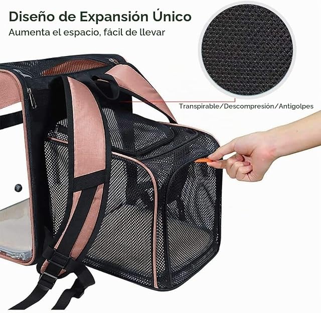 Foto 5 de 8 de Portador de Mascota Mochila Extensible para Perro Gato 10kg, Bolsa Transporte para Viaje