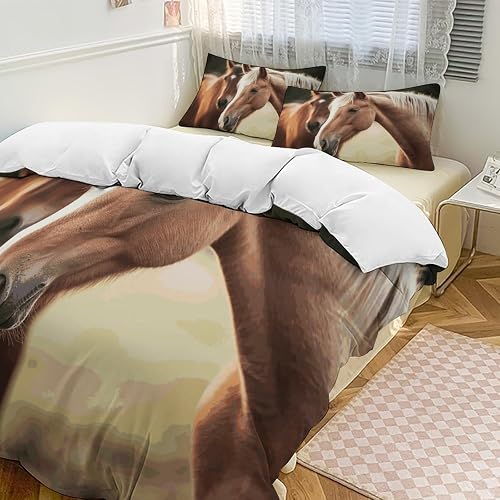 BVNMT Duvet Cover Shams Queen Comforter Set Adorable Horse B