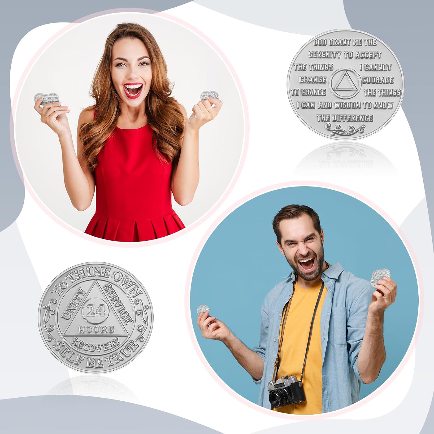 Landical 30 Pcs Recovery AA Chips and Medallions Bulk Sobriety Chips AA Tokens Medallion Gifts Aluminum Commemorative Coins(Silver,24 Hours)