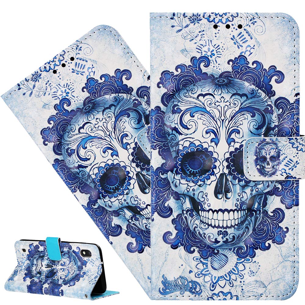 ISADENSER Galaxy S8 Case Samsung S8 Case Stylish for Girly Women [Wallet Stand] Kickstand Credit Cards Slot Cash Pockets PU Leather Flip Wallet Case for Samsung Galaxy S8 3D Blue Skull YB