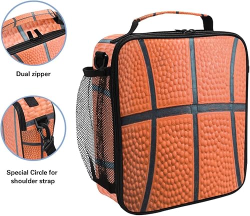 Miniatura 2 de Lonchera con textura de baloncesto para niños y niñas, bolsa de almuerzo aislada, reutilizable, bolsa de almuerzo con correa ajustable para el