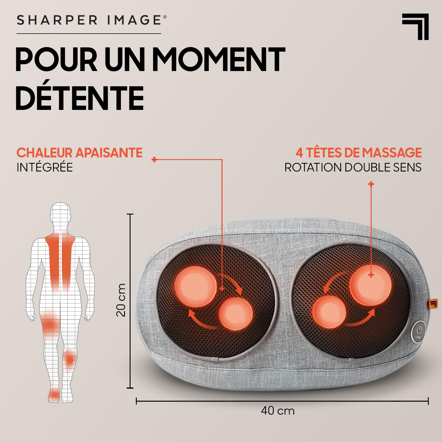 SHARPER IMAGE - Masseur Compact Shiatsu - Massage Dos Nuque Epaules - Relaxation - Chauffant - Selfcare - Masseur Electrique - Masseur Dos Et Cervicales