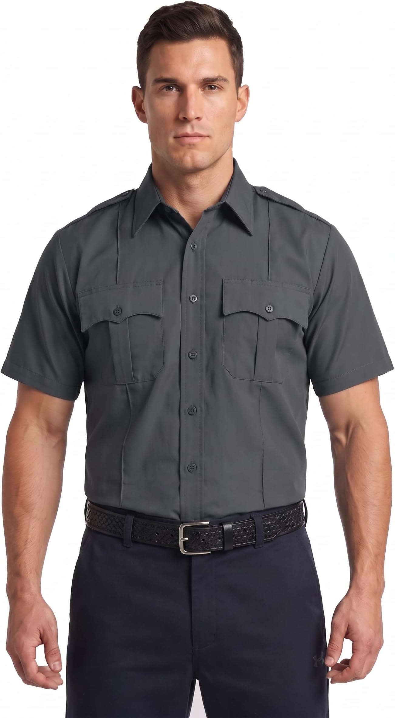 First Class 100% Polyester Short Sleeve Men's Uniform Shirt White