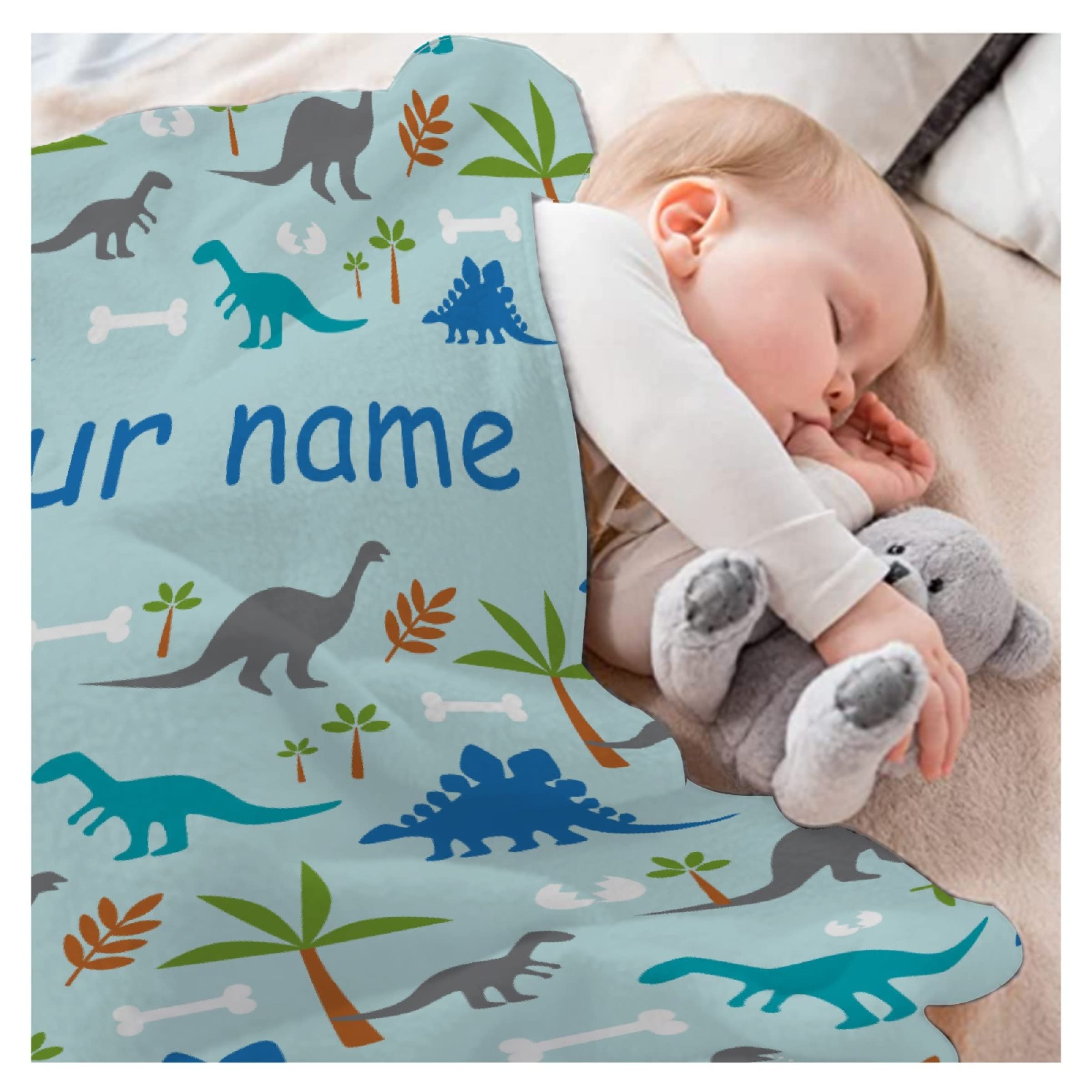 Personalized Kids Blanket With Dinosaur Print - Custom Photo Flannel Throw (Light Blue, 50x40 Inches) - View #10