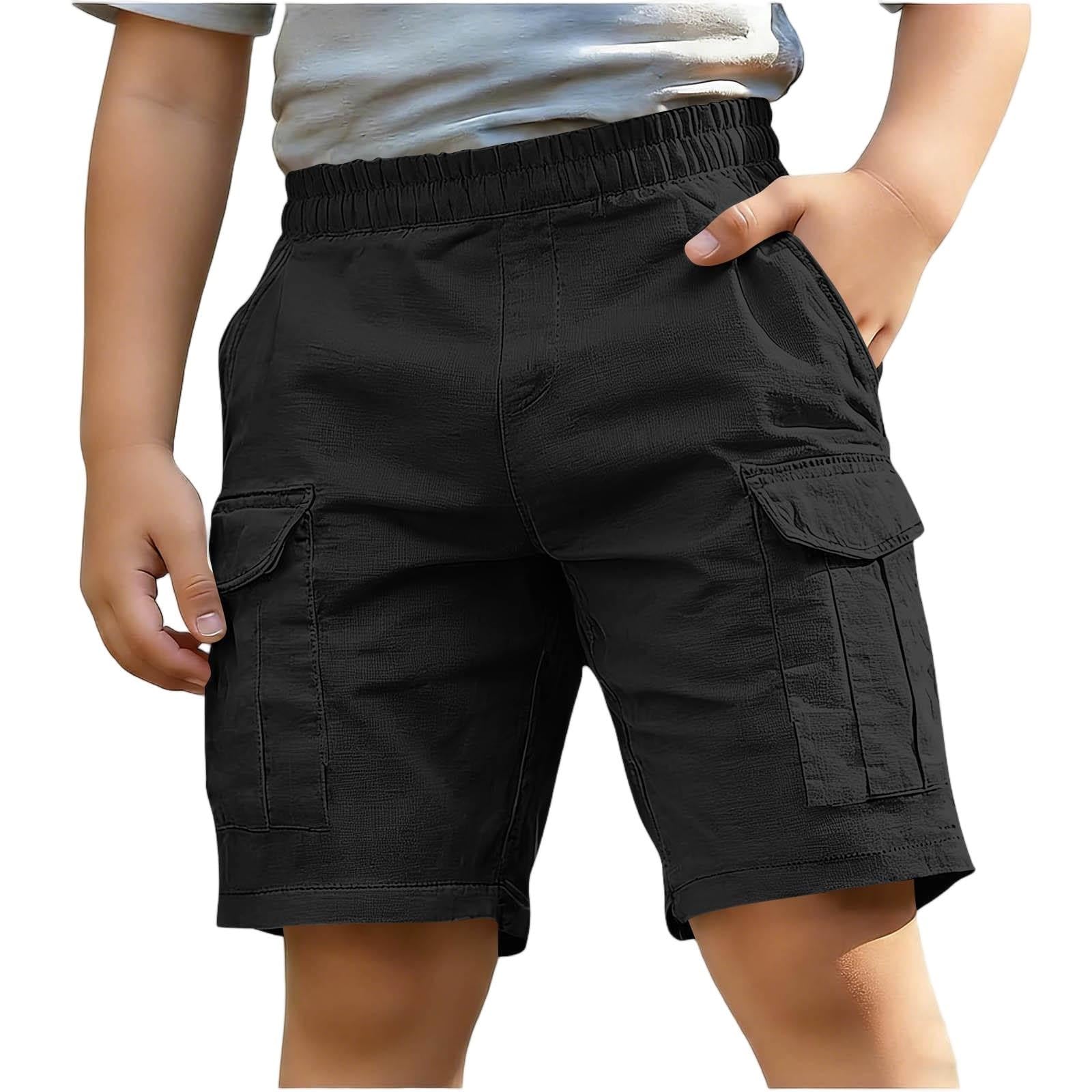 Pantalones cortos de verano para niños, cintura elástica, casuales, con bolsillos, ligeros, pierna recta, para correr al aire libre, senderismo, pantalones cortos