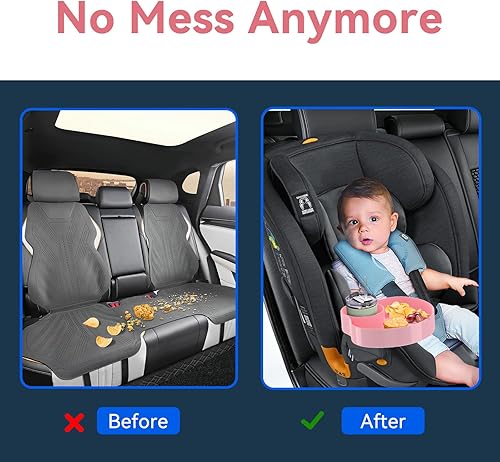 Miniatura 4 de 2 paquetes Bandeja de asiento de automóvil para niños, bandeja de viaje con portavasos para bebés pequeños, organizador de alimentos para asiento de