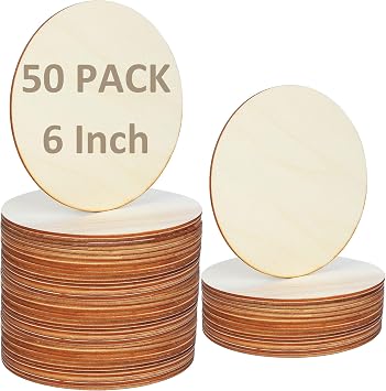 CertBuy 50 Pack 6 Inch Unfinished Wooden Circles, Round Wood Pieces Wooden Cutouts for Crafts, Door Hanger, Painting, Staining, Carving, Christmas, Home Decorations