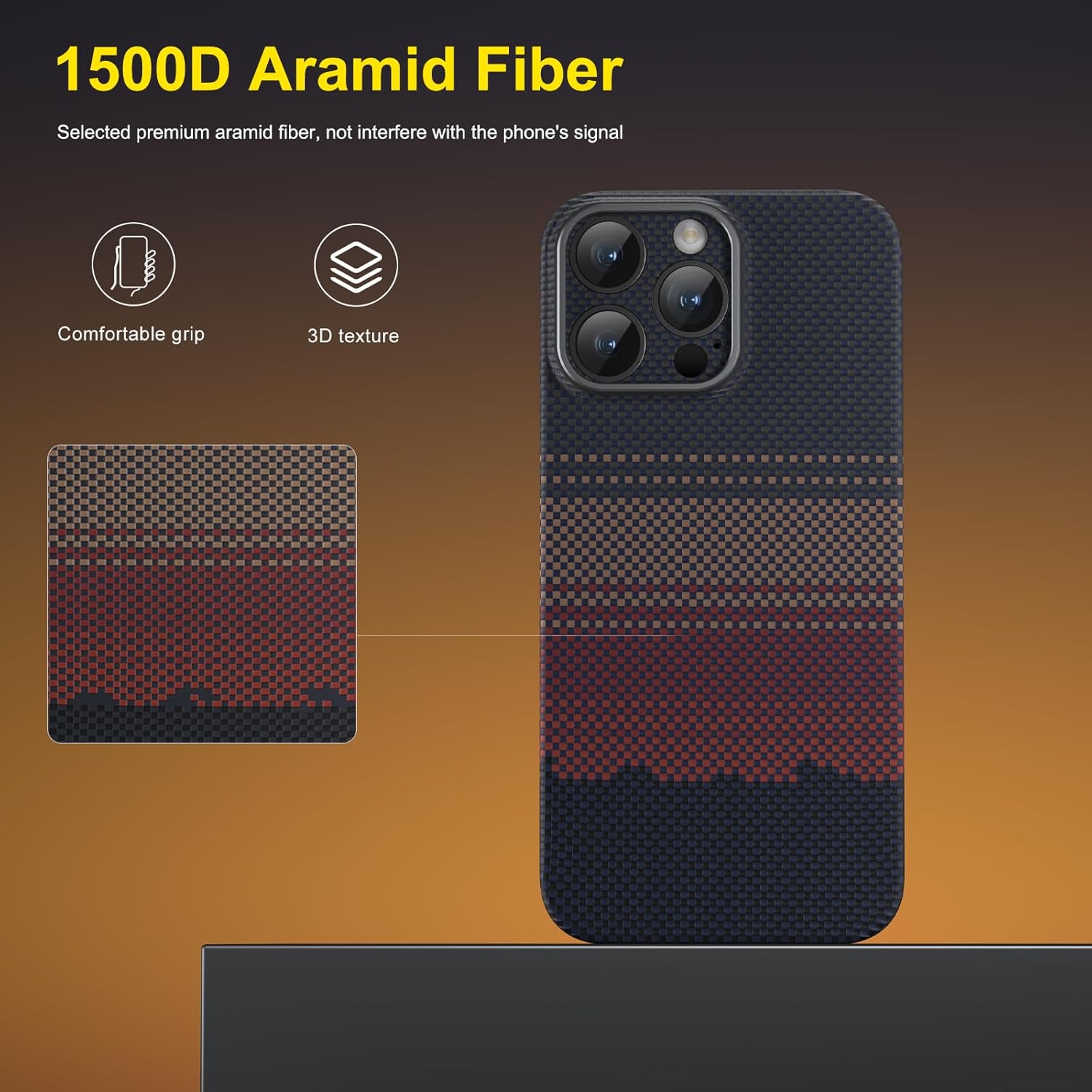 memumi Real Aramid Fiber for iPhone 16 Pro Max 6.9inch Case, [NO-case Feeling] Aramid Fiber with 0.5mm Slim Case for iPhone 16 Pro Max Thin and Minimalist Design, Rays of The Setting Sun
