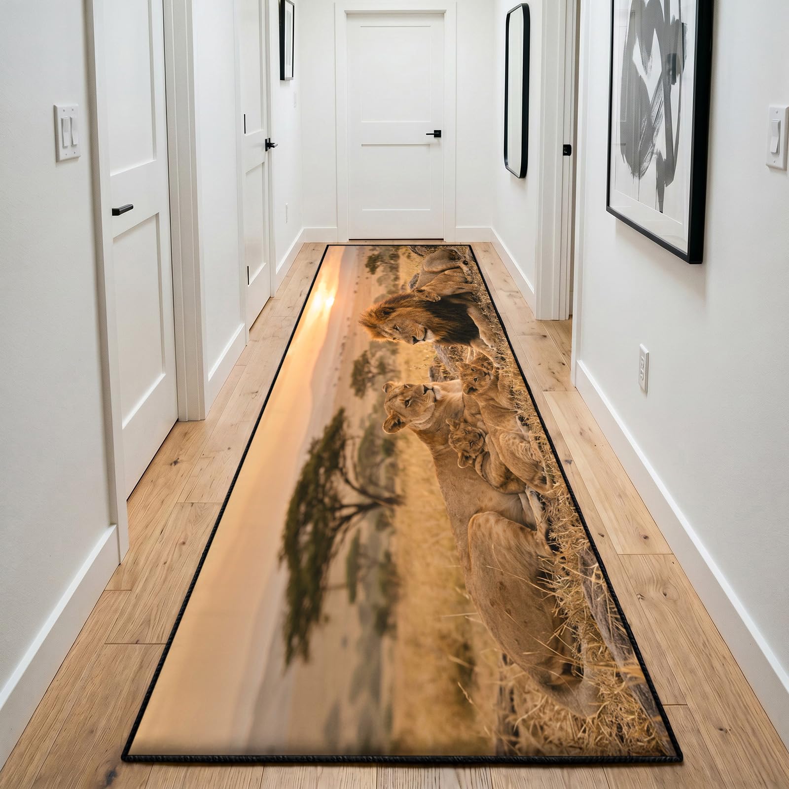 Majestic Lion Rugs for Kitchen 60x150cm, African Grasslands Hallway Runner, Wildlife Animal Long Carpet, Low Pile Pet Friendly Washable Rugs for Living Room Dining Room Decor Floor Mat