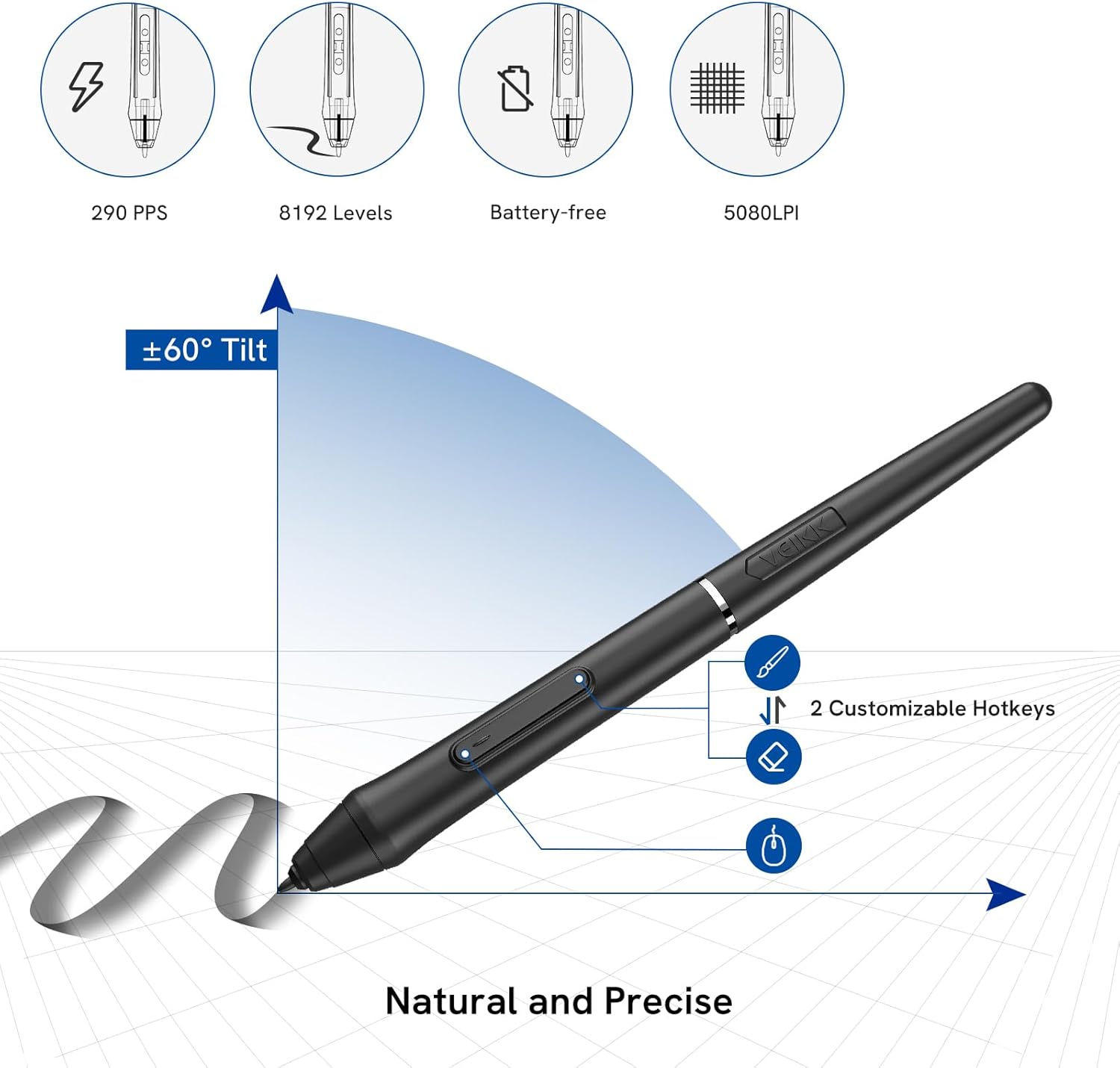 VEIKK VK1060 Pen Drawing Tablet, 10 x 6 Inch Graphics Tablet with 8 Shortcut Keys, 8192 Levels Battery Free Pen Supports Tilt Function, Work for Digital Art Drawing, Design or Online Work