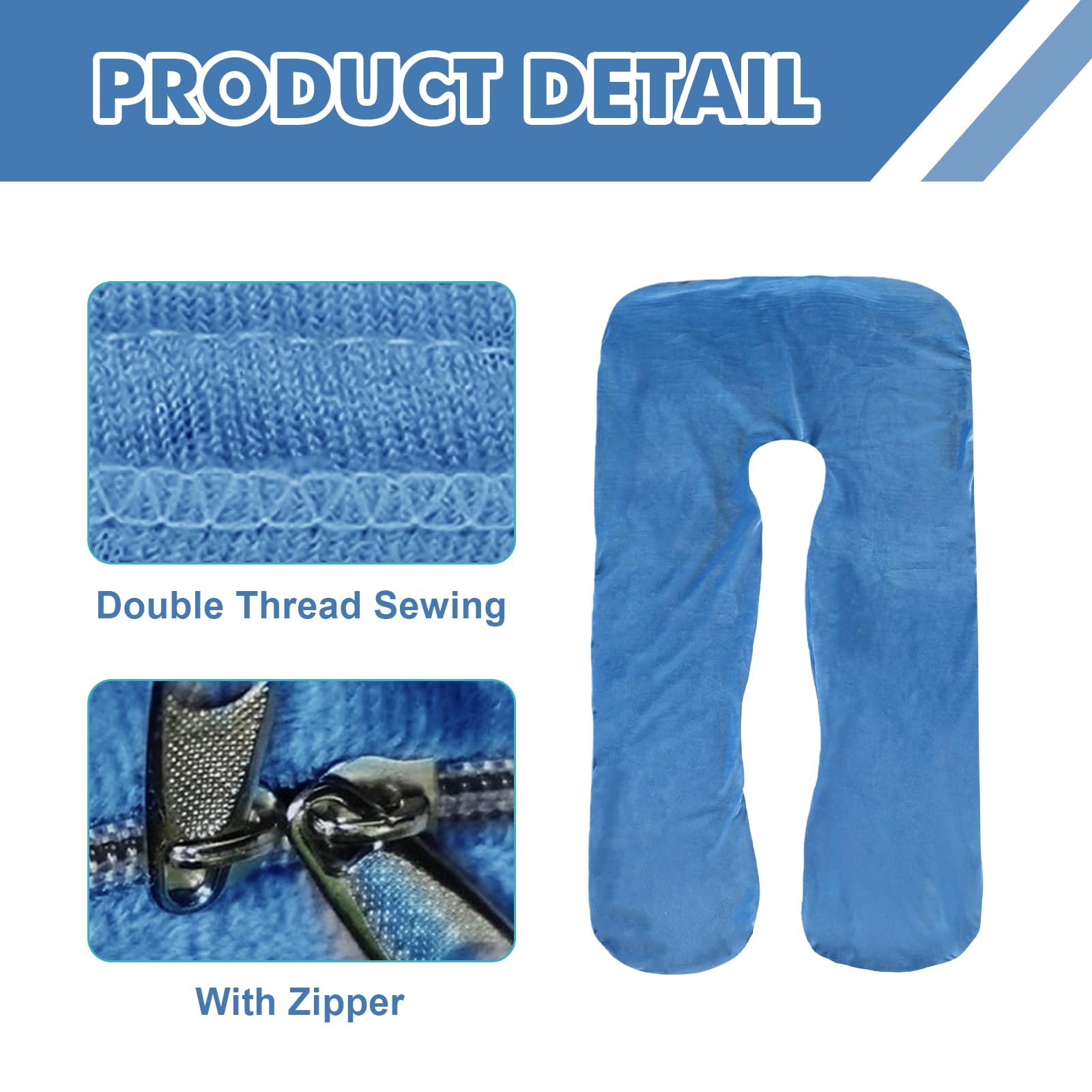 Funda de almohada de embarazo, en forma de U, funda de almohada para el cuerpo, funda de repuesto para cojín de lactancia, cojín cómodo, lavable a máquina, 140 x 80 cm, azul oscuro