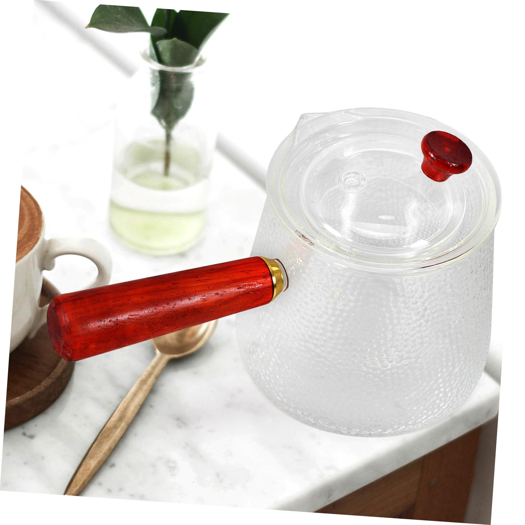 Zerodeko Glas Teekanne Transparent mit Teesieb für Losen Tee Kleine Haushalts Teekanne aus Glas mit Holzgriff Robust und Bruchfest für Zuhause und Büro