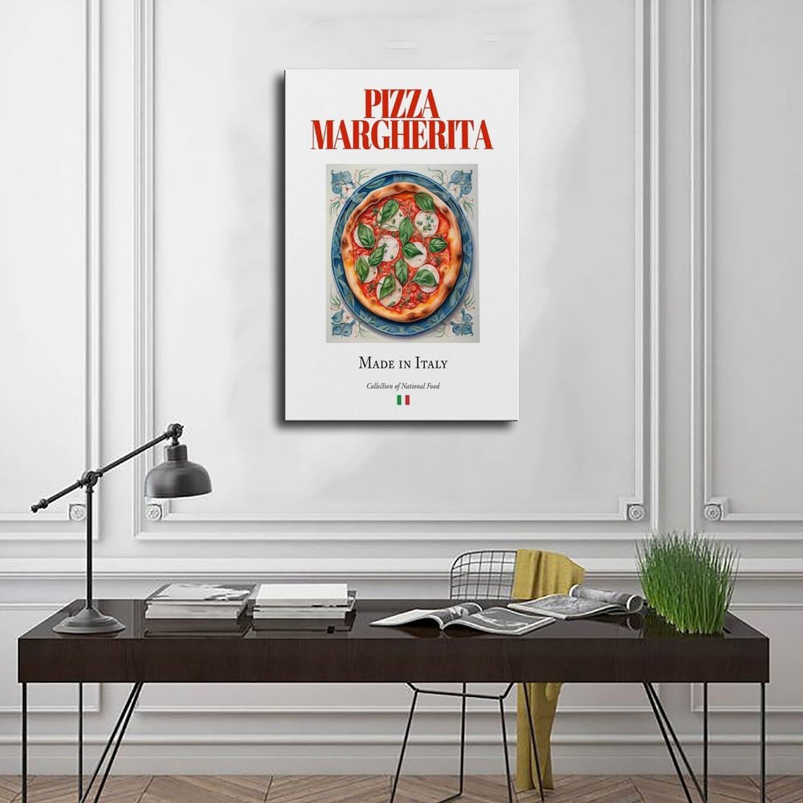 Pizza Margherita auf Maiolica Fliesenteller, Leinwand, Poster, Schlafzimmer, Dekoration, Landschaft, Büro, Raumdekoration, Geschenk, 61 x 91,4 cm (L x B)