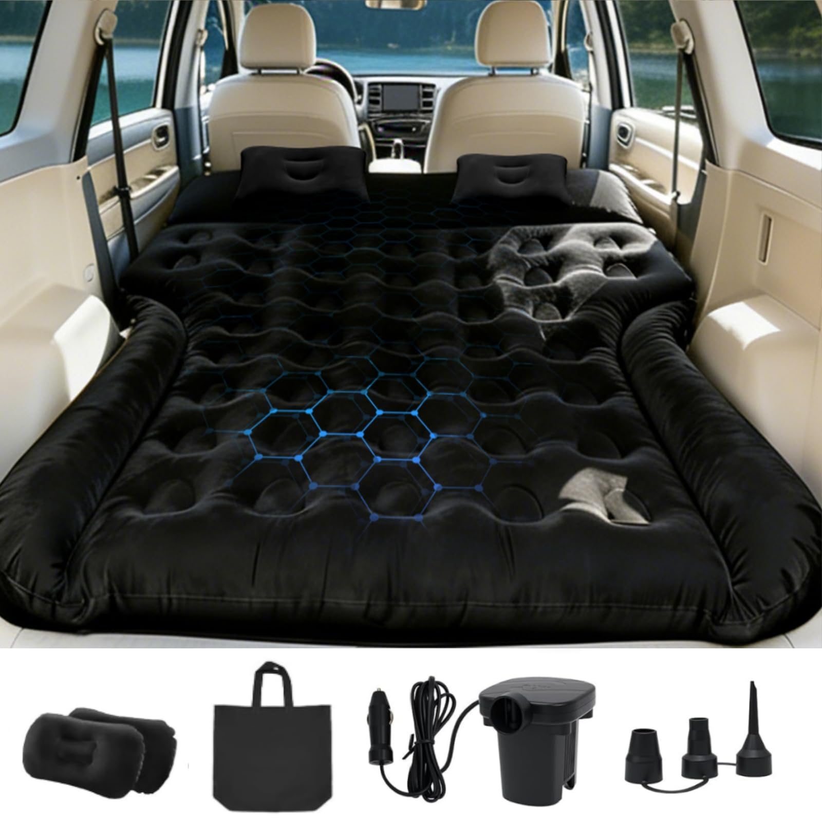Auto Luftmatratze, SUV Aufblasbare Matratze Camping Bett 185X140X20cm | Full Size Auto Matratze für VAN Truck Kofferraum| Klappbar Schlafmatte Autobett AirMattress Luftbett für Outdoor Road Trip