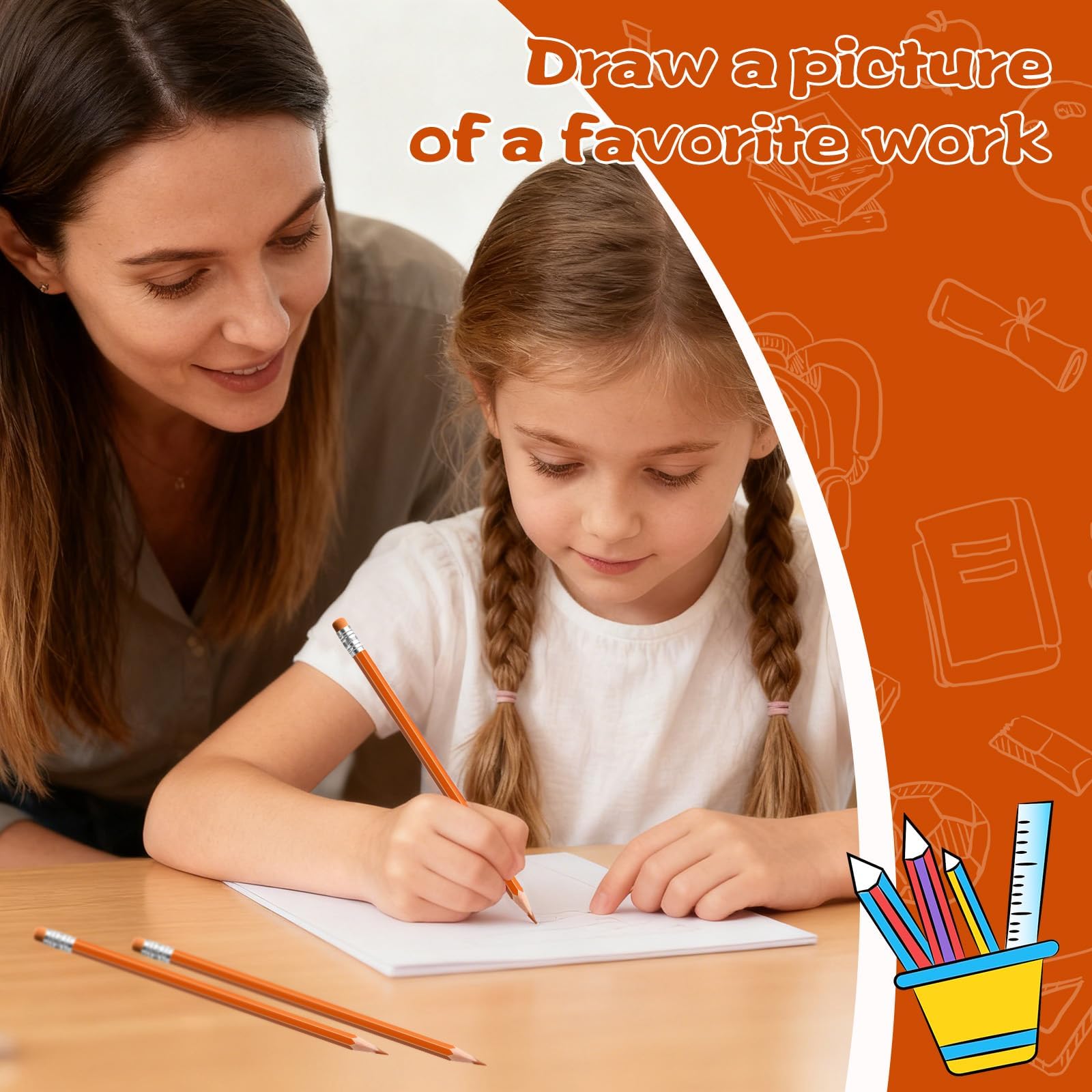 120 matite colorate cancellabili con gomma pre-temperate, 2 HB per controllo, classificazione, test e forniture per ufficio/scuola (arancione)