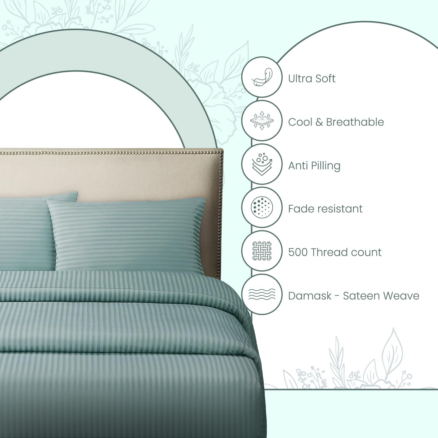 Feather & Stitch King Size Sheets 4 Piece 100% Cotton 500 Thread Count Soft Bedding Luxury Hotel Sheets with Deep Pocket Sung fit with Premium Boxer Elastic (Granite Green) - Image 4