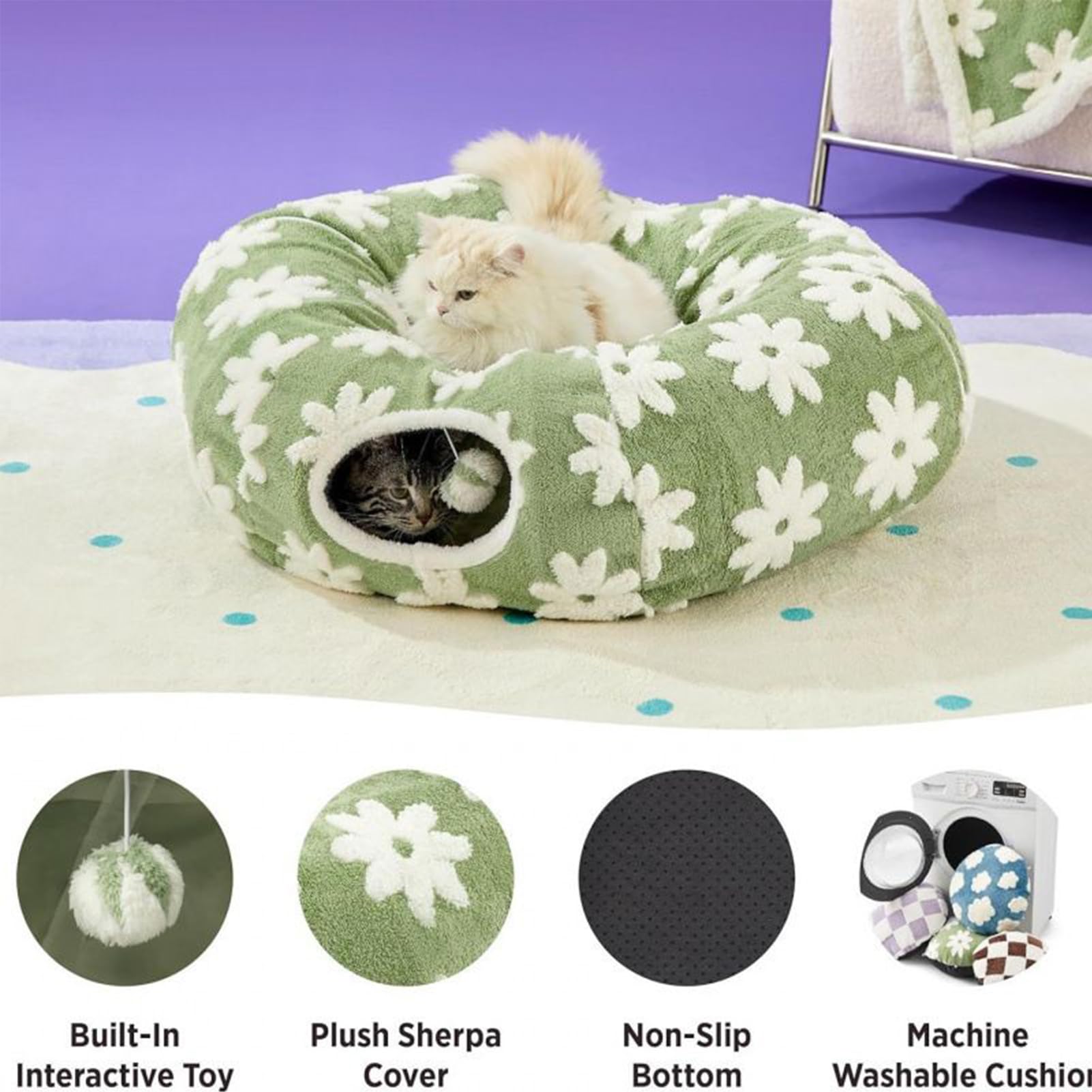 Tunnel pour Chat Jouet Cave en Peluche Lavable avec Balle | Jouet Tunnel Pour Chat Interactif Avec Design Pour Ramper Divertissement Mastication Intérieur Extérieur Lapin