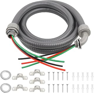 1/2 Inch AC Whip Assembly Kit 8 FT, Non-Metallic Liquid Tight Electrical Conduit with 10/3 Gauge THHN Wire for Heater, Air Conditioner, Timer, Mini Split System