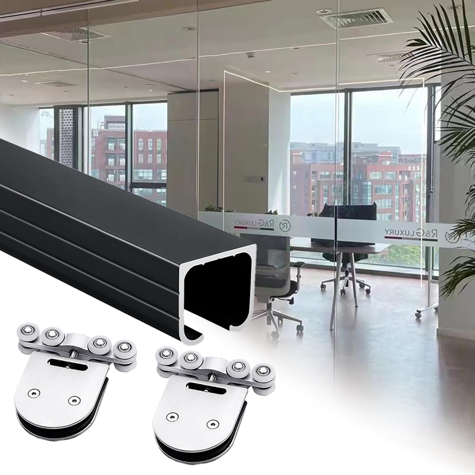YDHSIKK Glass Sliding Door Track, Sliding Door Hardware Kit For 10-12mm Glass Doors Multicolor Multiple Sizes(Black,1.7m(5.6ft))