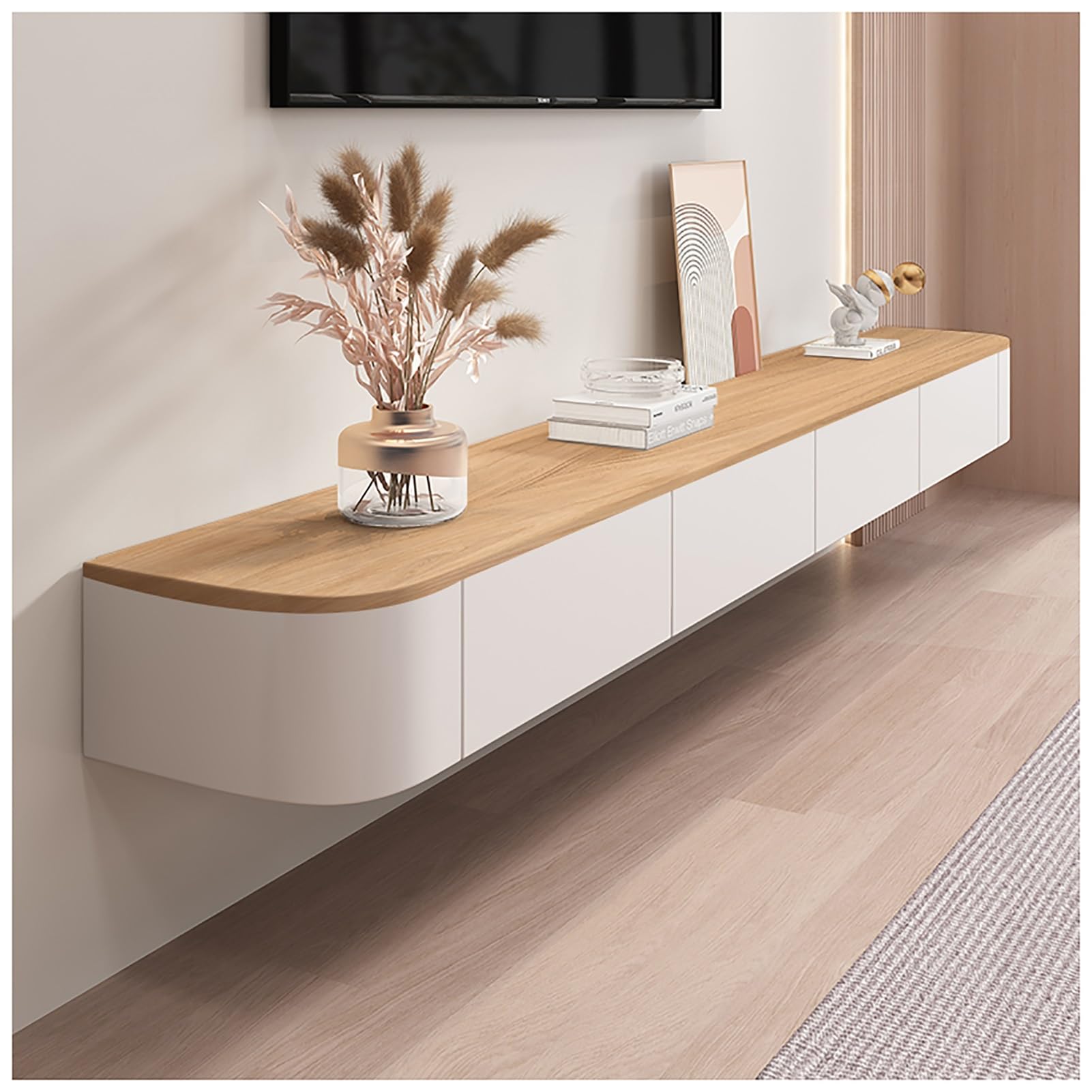JXYQ 220cm Floating TV Stand Wall-Mounted TV Cabinet, Entertainment Center With Cable Management, Media Console With Storage For Living Room & Bedroom