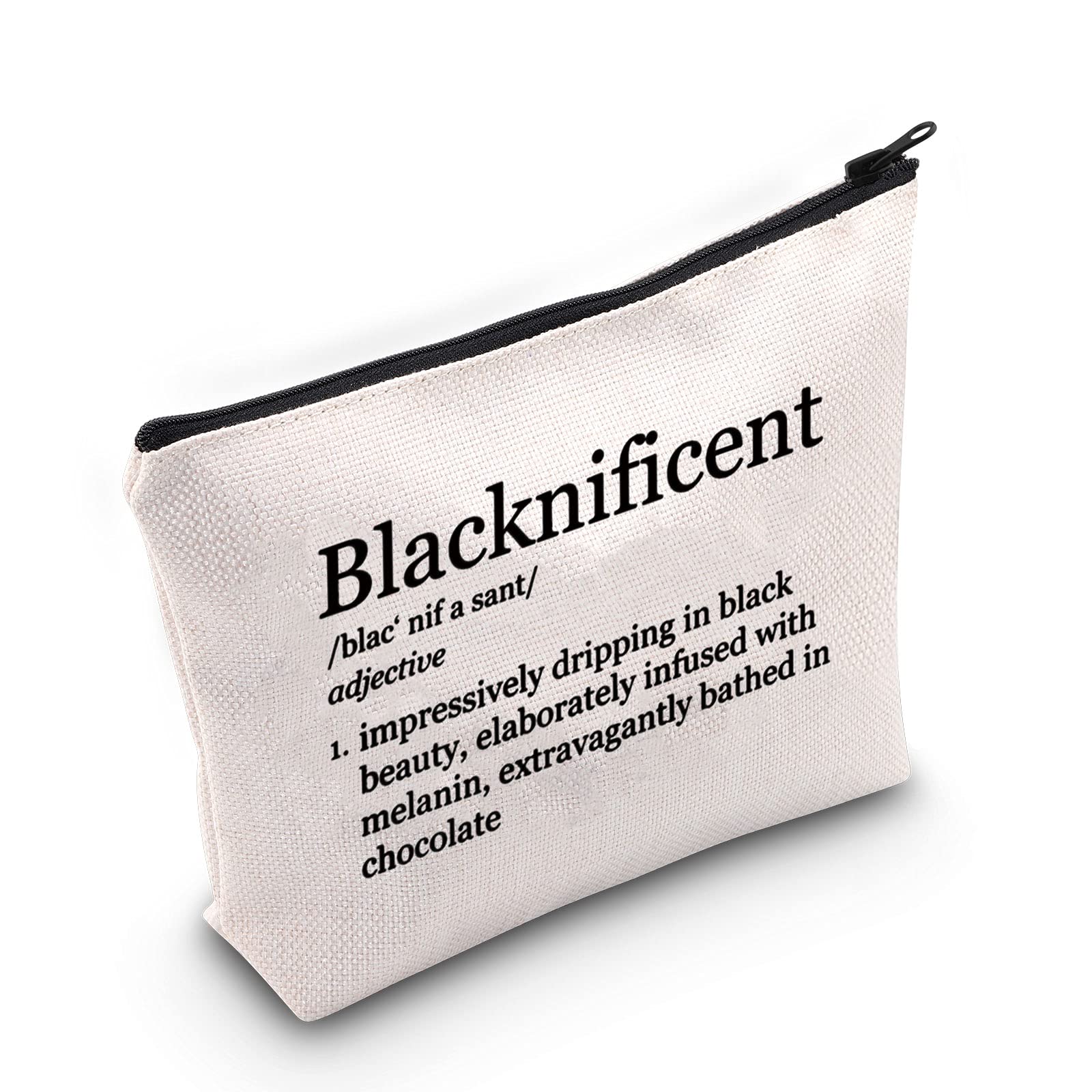 G2TUPBlacknificent Definition Cosmetic Bag Black Pride Melanin Gift Black History Month Pride Travel Make Up Pouch Black Power Gift, Blacknificent White Bag