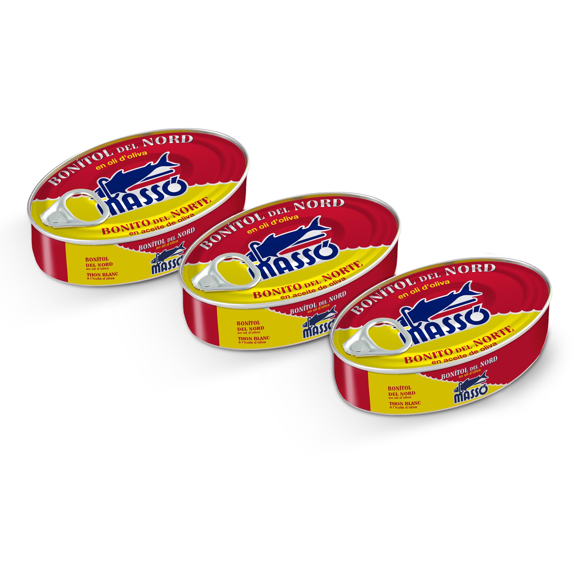Massó bonito del norte en aceite de oliva, 1 pack de 3 latas de 230gr, en castellano