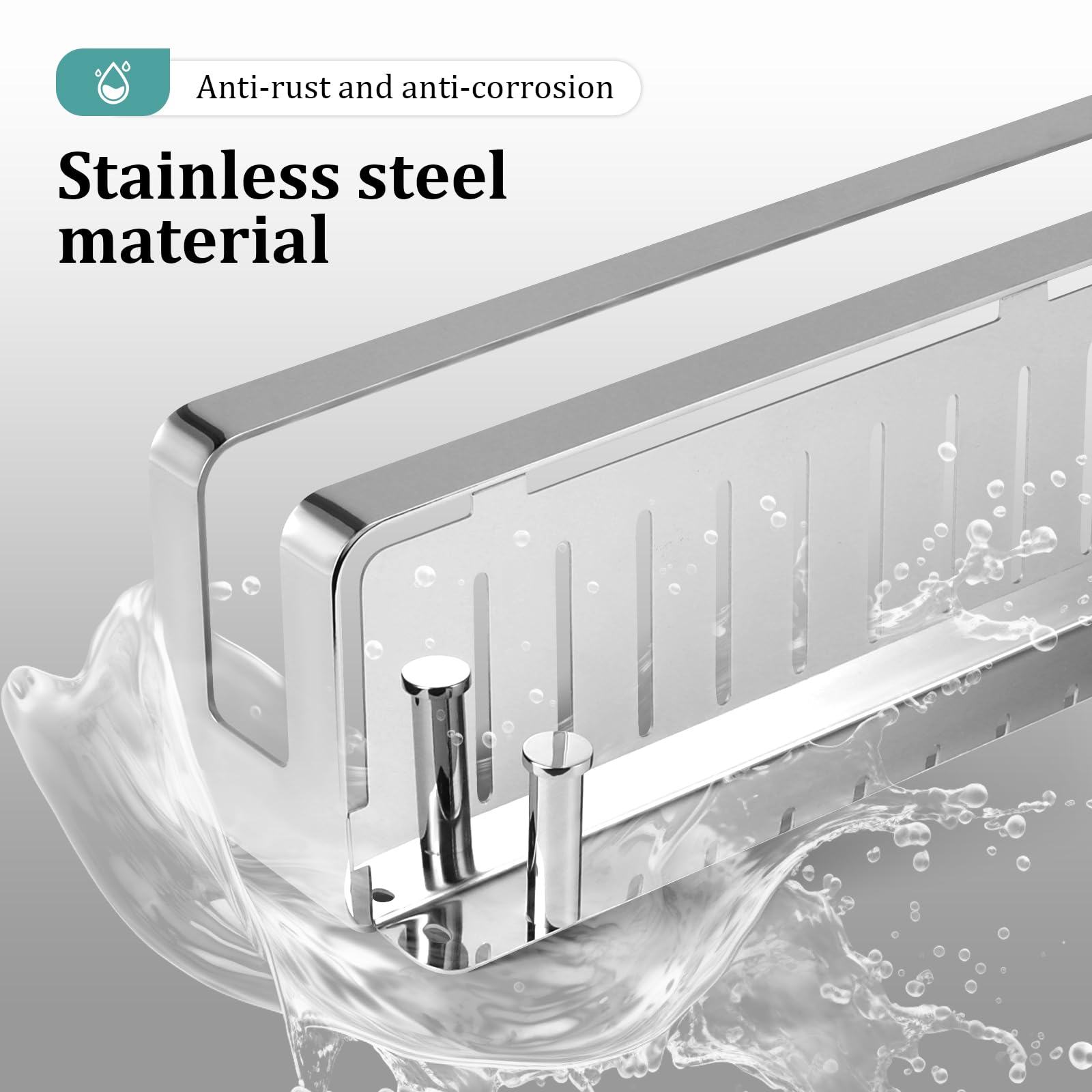 Mensola Doccia in SUS304 Acciaio Inox,Portaoggetti Doccia Design Minimalista,Mensole Bagno con 2 Ganci,Organizza i Prodotti da Bagno e Cucina,Cromo (30cm)