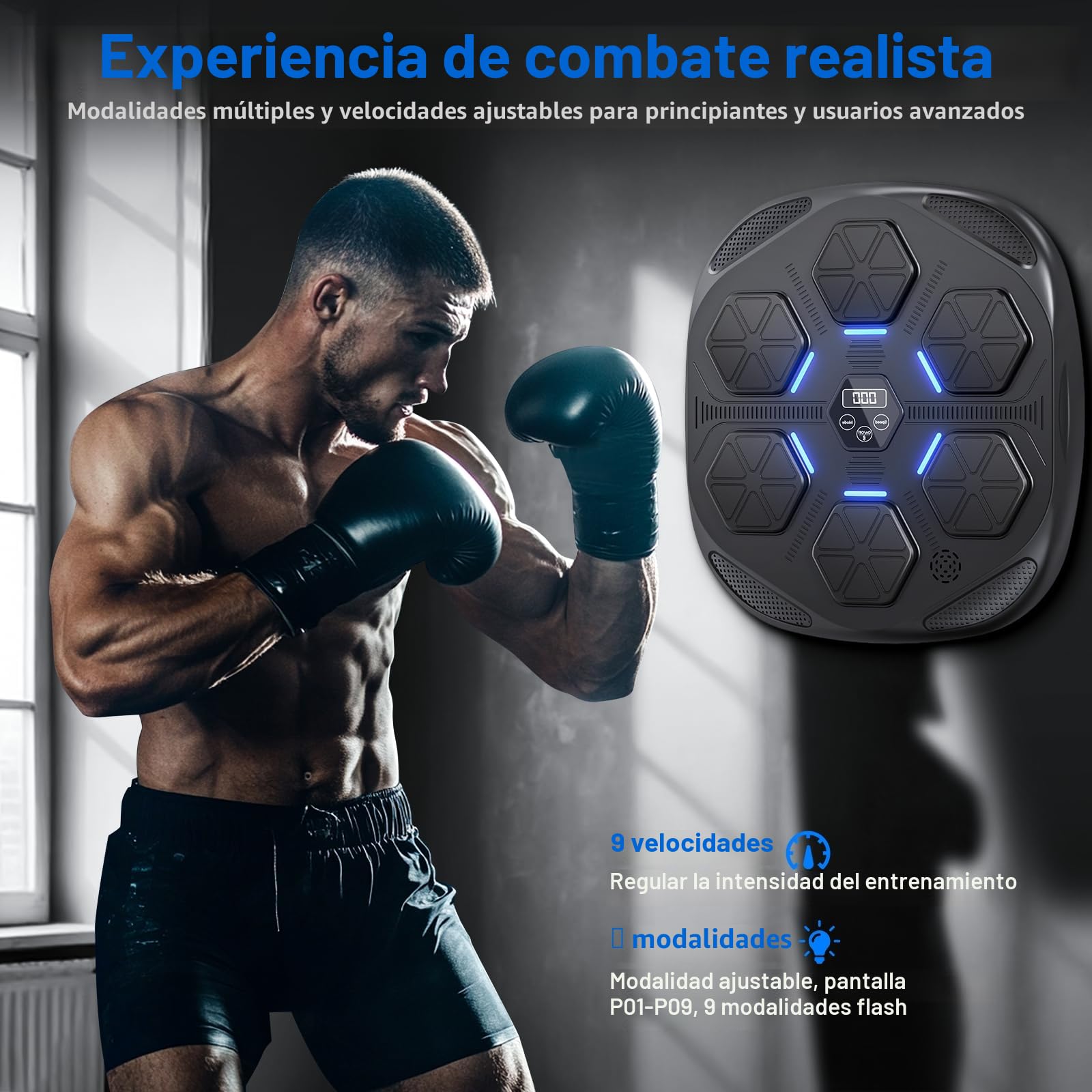 HotHands - Máquina de Boxeo Musical, Equipo de Boxeo Electrónico Bluetooth portátil de Pared, 9 Modos de Velocidad, Entrenamiento de Pared, Altura de instalación Ajustable, con Guantes
