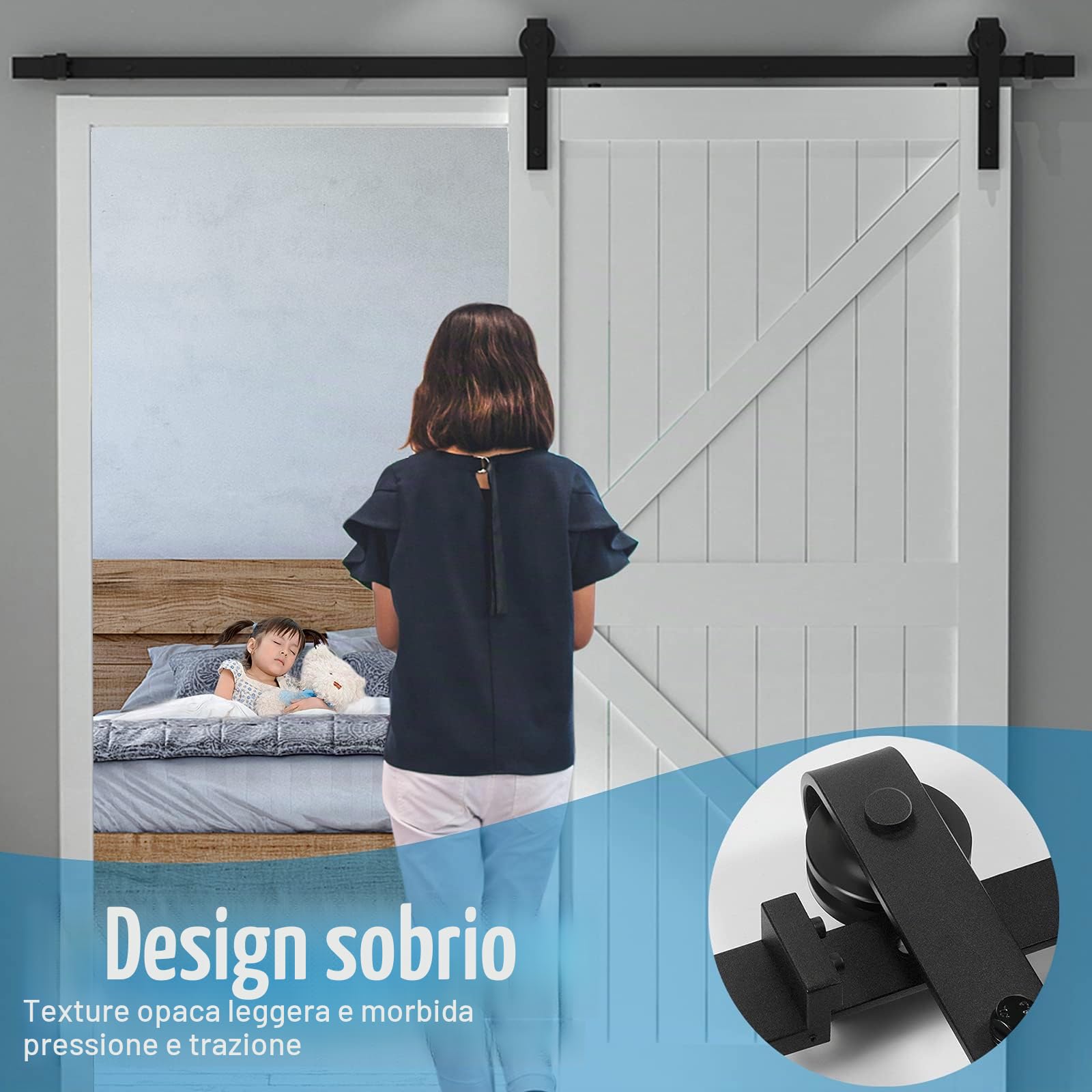 UISEBRT Kit di ferramenta per porta scorrevole da fienile in acciaio al carbonio 366 cm - Nero
